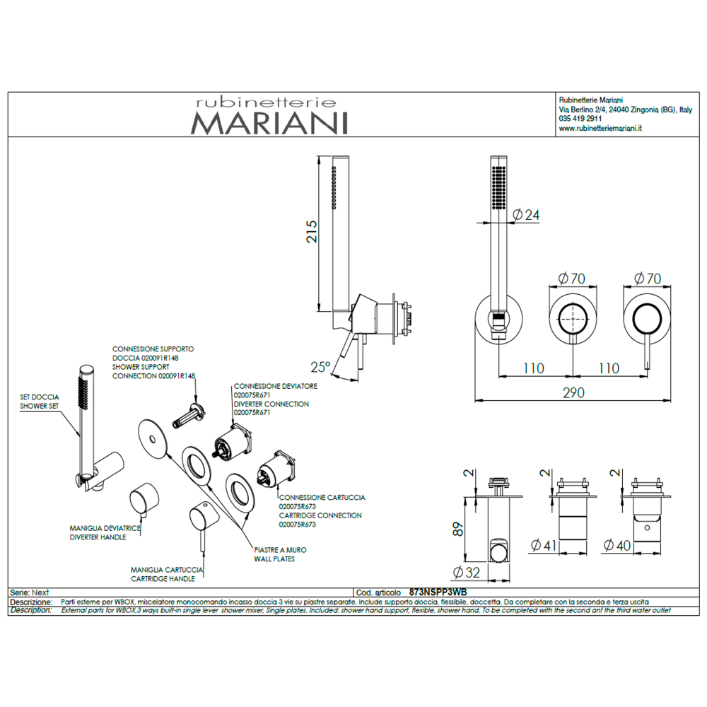 Фото Смеситель для душа Mariani Next B14873NSPP3WB, черный матовый