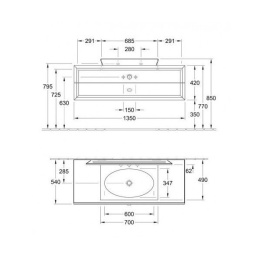 Тумба навесная под раковину A58310DJ VILLEROY&BOCH BELLE 1350 x 420 x 540 мм