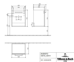 Villeroy Boch Avento A88700B1 Тумба под раковину 430х352 мм петли левые (серое стекло)
