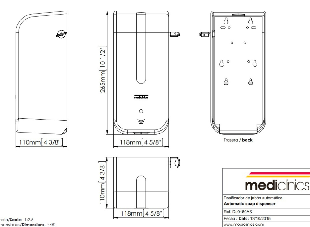 Фото Поверхностный автоматический дозатор жидкого мыла Mediclinics DJ0160AS