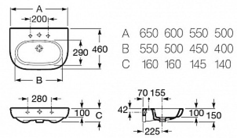 Раковина 55 см Roca Meridian (327243000) белый