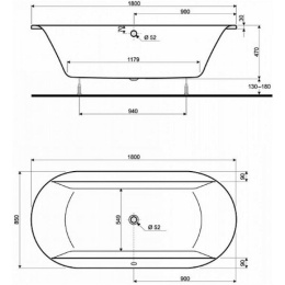 Акриловая ванна 180x85 KOLO (XWL2680000), овальная