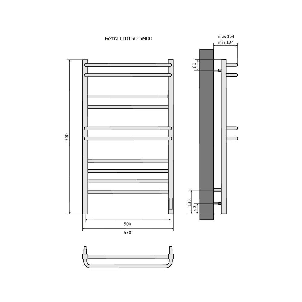 Фото Полотенцесушитель электрический Aquatek Бетта (AQ EL KRC1090BL), цвет черный