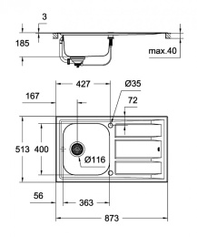 Grohe K400+ 31568SD0 Мойка для кухни из нержавейки 1 чаша с крылом