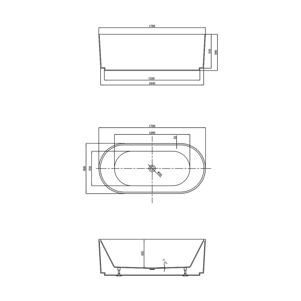 Акриловая ванна 170x80 Vincea (VBT-426-1700), овальная