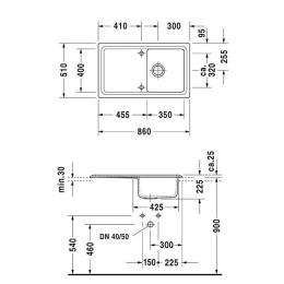 Мойка для кухни 86*51 см Duravit Cassia 7513860000  (белый)