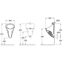 Писсуар 75030001 VILLEROY&BOCH O'NOVO, 360x610х350 мм