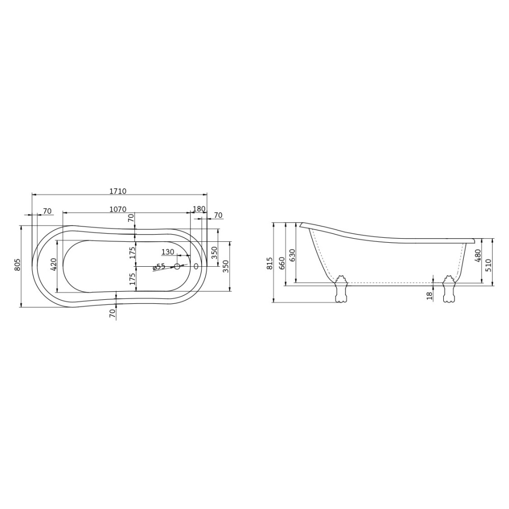 Акриловая ванна 171x80.5 BelBagno (BB04), овальная