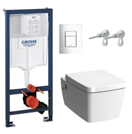 Инсталляция Grohe с безободковым унитазом Vitra Metropole 7672B003-1687 с функцией биде и сиденьем м