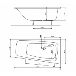 Акриловая ванна 150x80 KOLO (XWA1650000), асимметричная