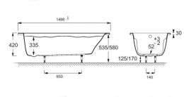 Акриловая ванна 150x70 Jacob Delafon (E6060RU-00), прямоугольная