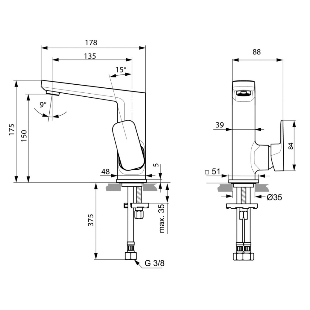 Смеситель Ideal Standard Tonic II для раковины, хром, A6333AA