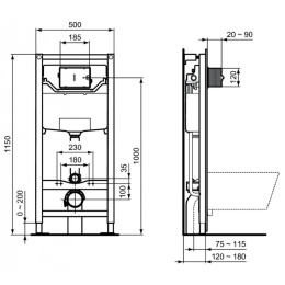 Инсталляция Ideal Standard Prosys Frame 120 M с унитазом Tesi AquaBlade T0079V1, сиденье микролифт, 