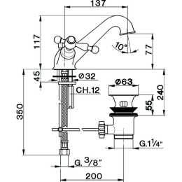 Фото Смеситель для раковины Cisal Arcana America AA00051024, золото