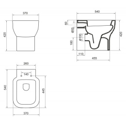 Приставной унитаз BelBagno Vaso P-trap BB127CB