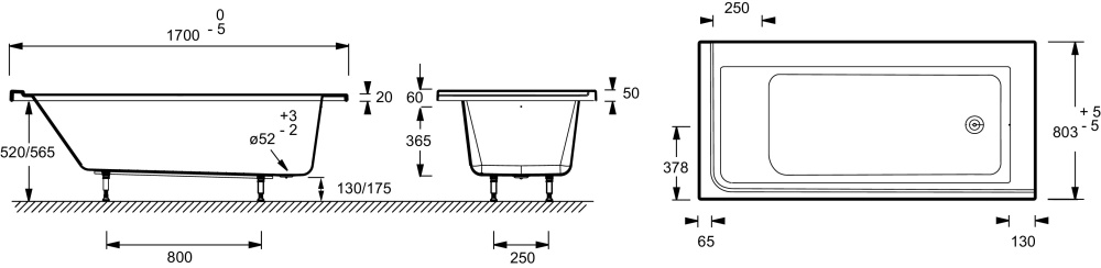 Акриловая ванна 170x80 Jacob Delafon (E6139R-00), прямоугольная