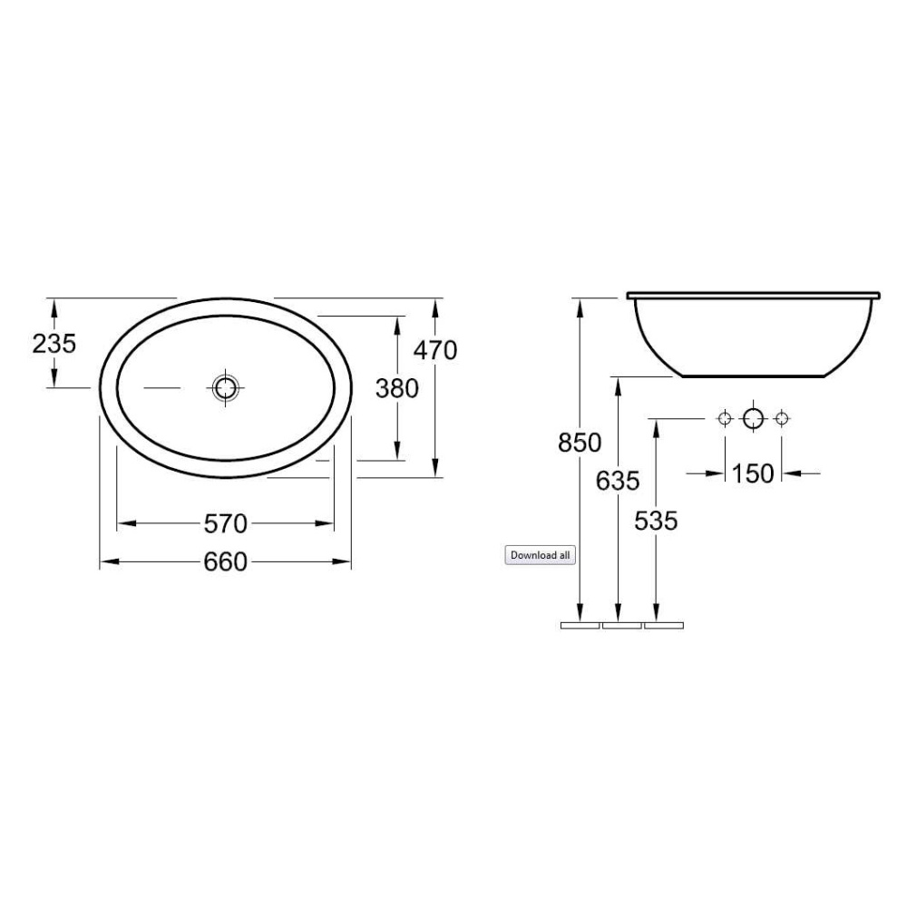 Раковина 6155 30 R1 Villeroy&Boch Loop Friends, 660*470 мм