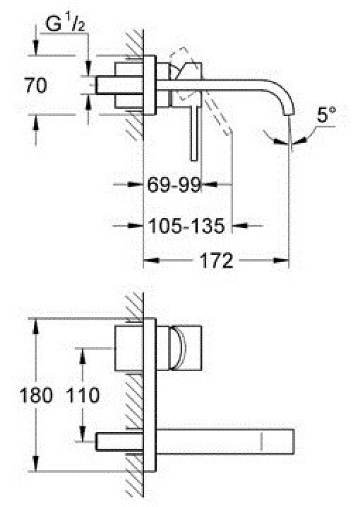 Grohe Allure 19309000 Смеситель для раковины, настенный встраиваемый