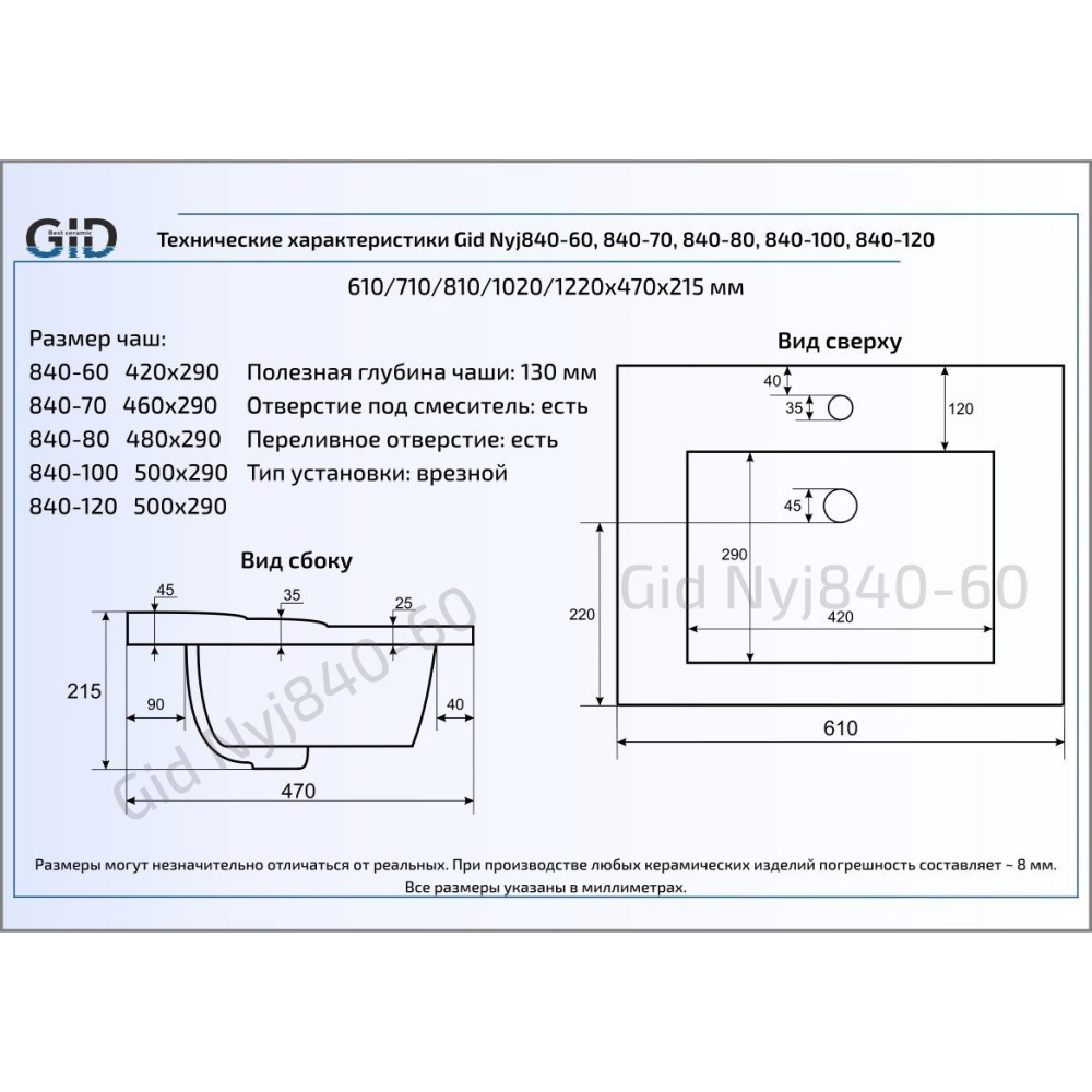 Раковина для ванной Gid NYJ840-70 71126