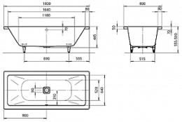 Стальная ванна Kaldewei Conoduo мод 733, 180 х 80 х 43 см