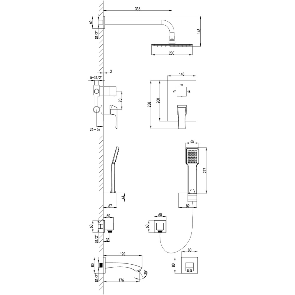 Душевая система для ванны Lemark Unit (LM4522C)