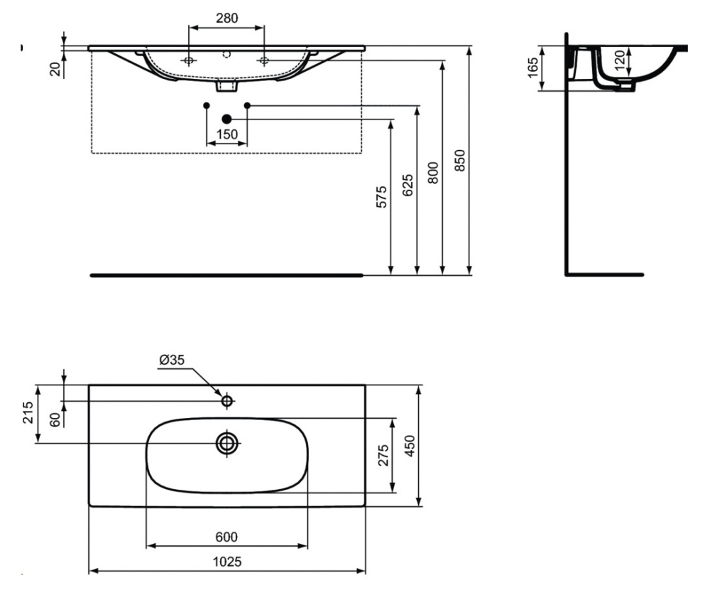 Фото Раковина Ideal Standard Tesi Vanity 100 см, белый, T3508V1