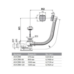 Слив-перелив Alcaplast A51CRM, полуавтомат, хром