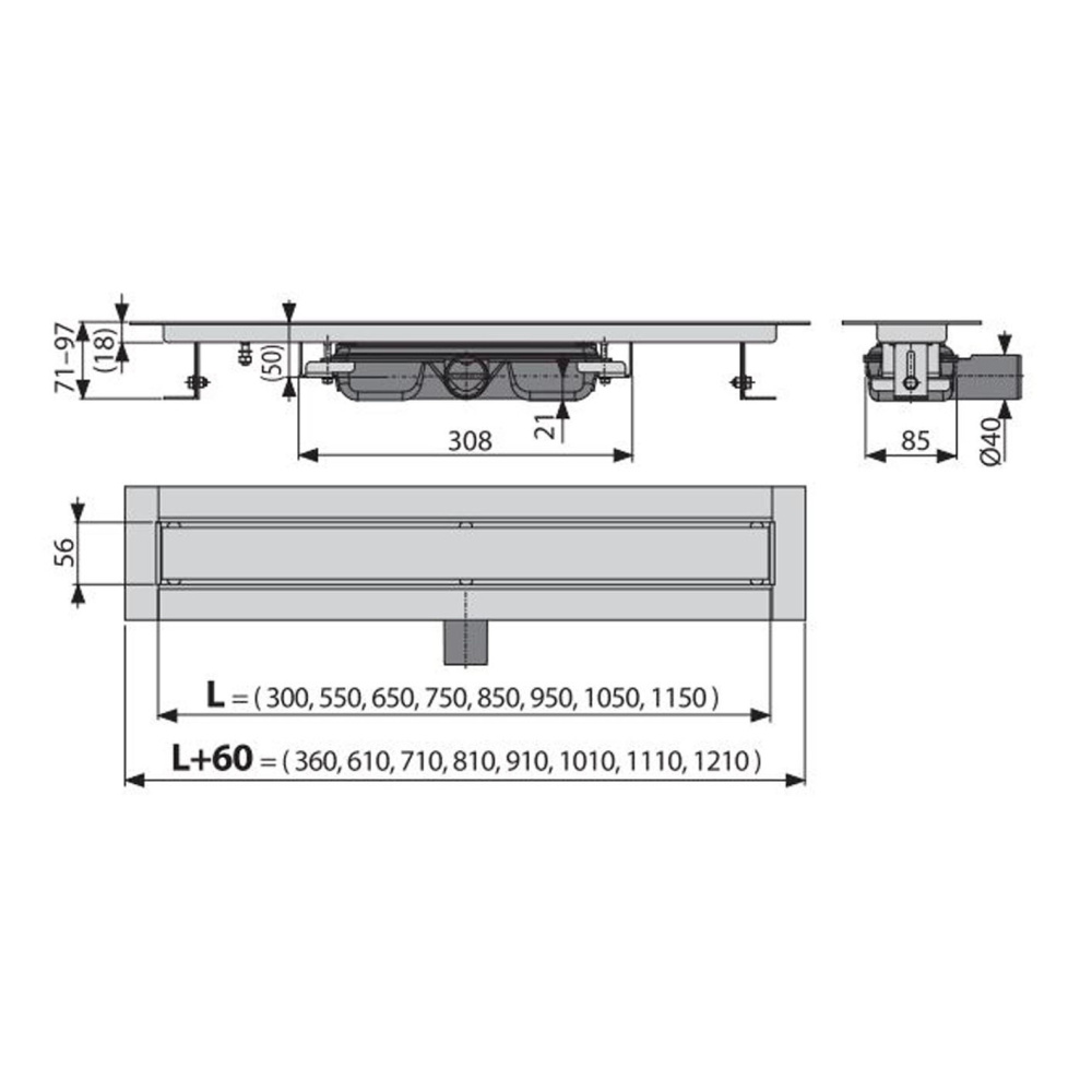 Душевой лоток AlcaPlast (APZ115-650) серый