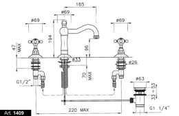 Фото Смеситель для раковины Nicolazzi Dames Anglaises 1409 CR78 на 3 отверстия, хром