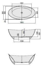 Фото Ванна отдельностоящая овальная Hoesch NAMUR 4402.010305, 180 х 90 х 65 см, из искусственного камня