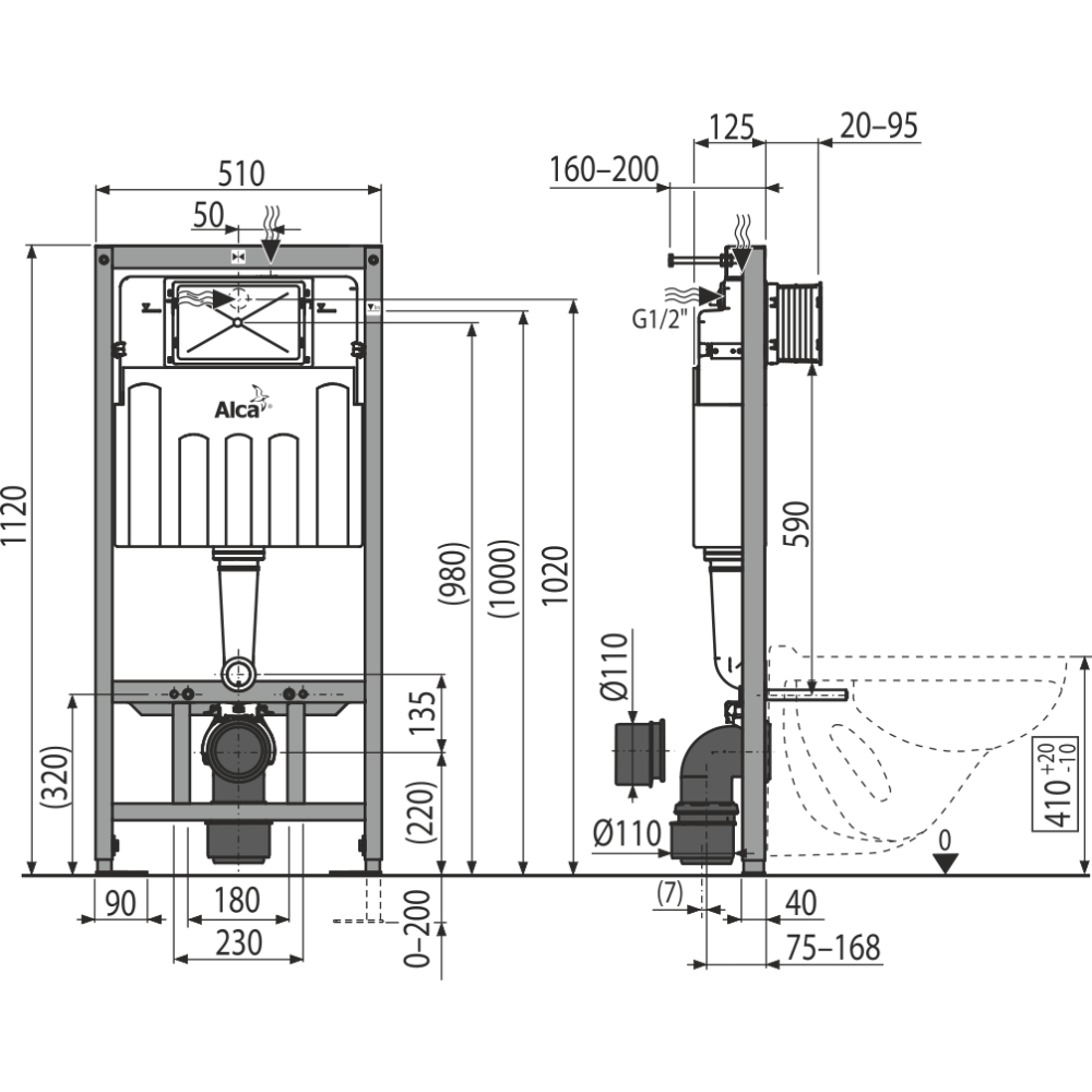Система инсталляции для унитазов 4 в 1 AlcaPlast Sadromodul AM101/1120+M70+M91