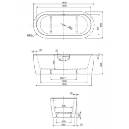 Акриловая ванна 180x80 Cezares (SLIM CENTRAL-180-80-60-W37-SET), овальная