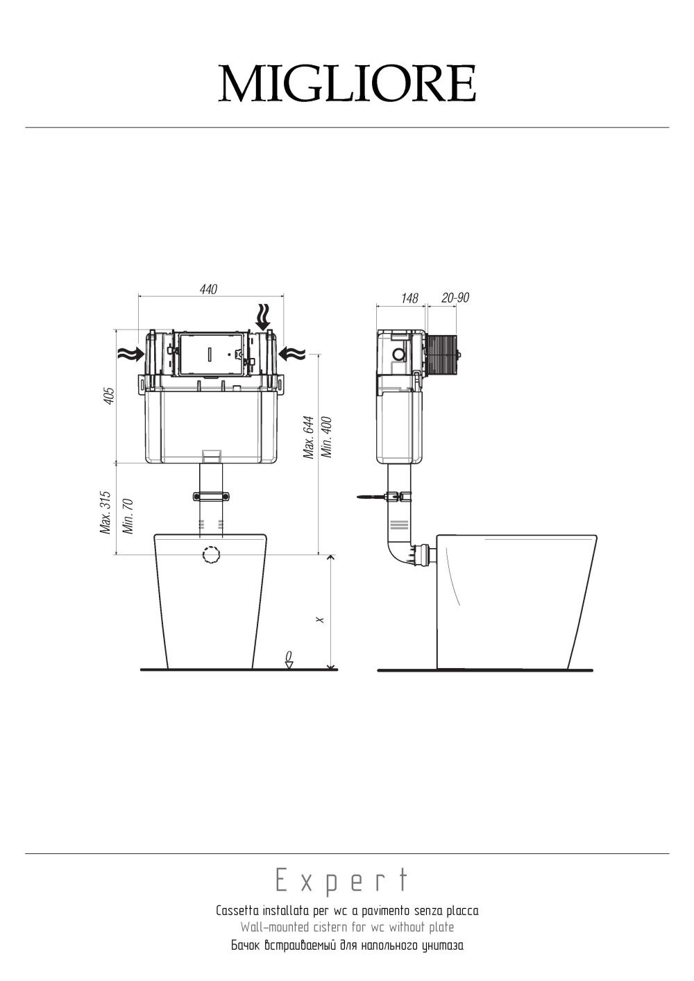 Migliore 20458 Бачок встраиваемый h405x440xP150 мм. для напольного унитаза