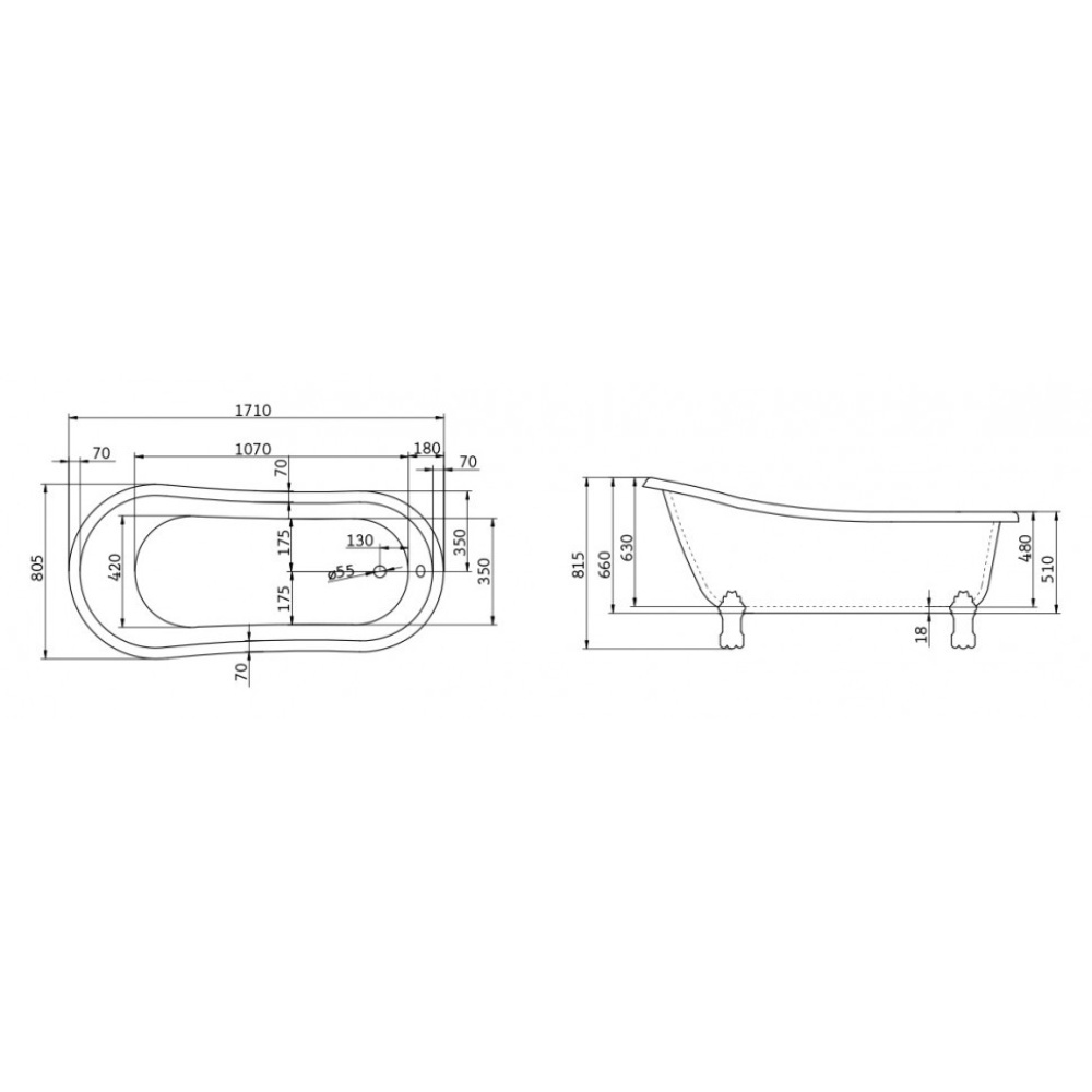 Акриловая ванна 171x80.5 BelBagno (BB04), овальная