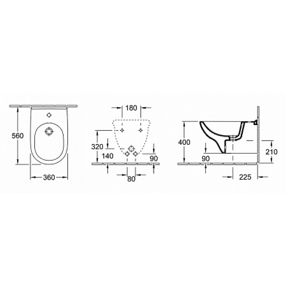 Villeroy & Boch O.Novo 546000R1 Биде подвесное на 1 отверстие, альпийский белый, CeramicPlus