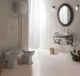 Фото Унитаз с бачком на высокой трубе Globo Paestum (PA001.BI+PA010.BI+BA005+BA003) хром, белый