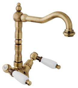 Смеситель Cezares FIRST-LS2-02-Bi для раковины, бронза, ручки белые