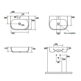 Фото Раковина Kerasan Nolita 534030*1 Подвесная 50