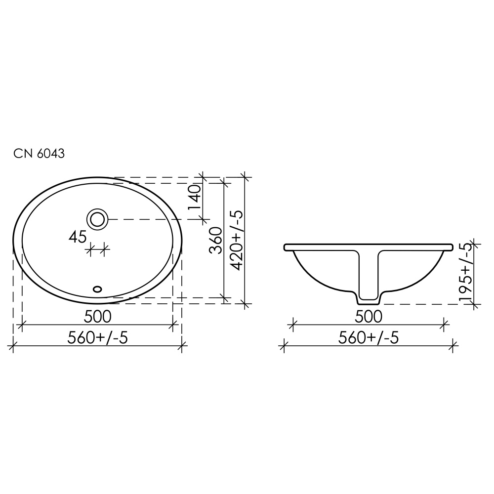Встраиваемая раковина Ceramicanova Element CN6043 Овал 56 см