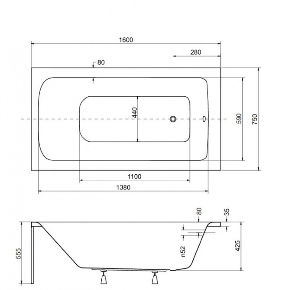 Акриловые ванны 160 см Акриловая ванна 160x75 Besco (WAT-160-PK), прямоугольная