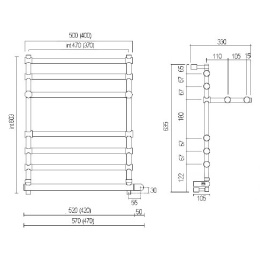 Полотенцесушитель электрический Margaroli Sole 552-6 BOX 5524706WHPB, с полкой, высота 63.5 см, шири