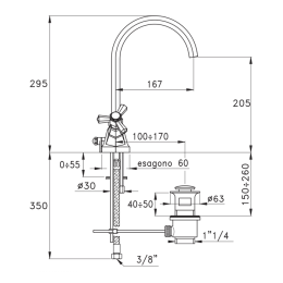 Фото Stella Eccelsa Смеситель для раковины  на 1 отверстие 3217P, с донным клапаном и высоким изливом, цв
