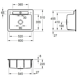 Фото Villeroy & Boch SILUET 60 S 334601RW Кухонная мойка 600 x 220 x 510 мм (цвет белый камень)