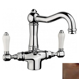 Фото Смеситель Nicolazzi P.M. Blanc 1432DB78 для раковины, состаренная бронза, ручка белая керамика