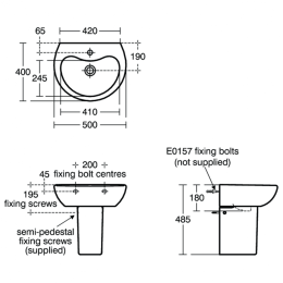 Фото Комплект раковины средний 50 см, с крепежом Ideal Standard S269001SG50