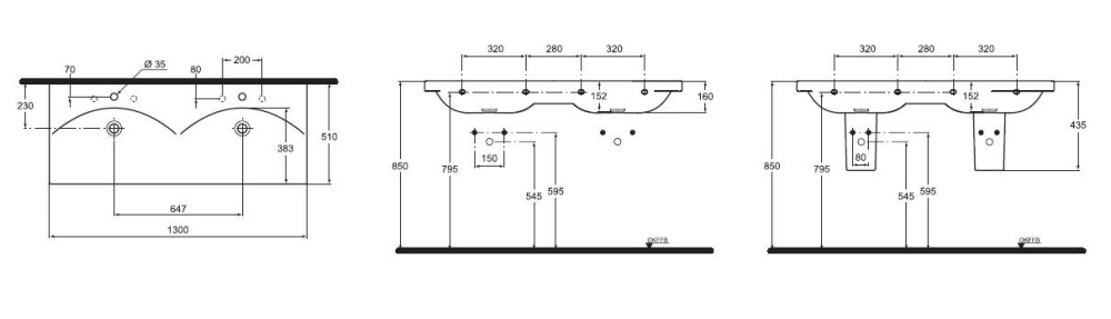 Раковина Ideal Standard Daylight K072901, 130 см двойная