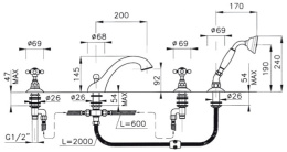 Фото Смеситель для ванной на 4 отверстия Nicolazzi Dames Angl 1404CR18 хром