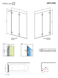 Шторка на ванну Radaway Arta PND 130 L фурнитура Хром стекло прозрачное 210213-01L
