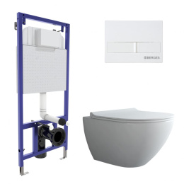 Фото 043271 Комплект BERGES: инсталляция NOVUM, кнопка L1, унитаз PUMA Rimless 51 см, сидение дюропласт T