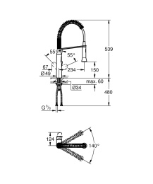 Grohe K7 31379000 Смеситель для кухни профессиональный, выдвижной гибкий излив